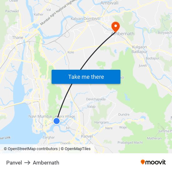 Panvel to Ambernath map