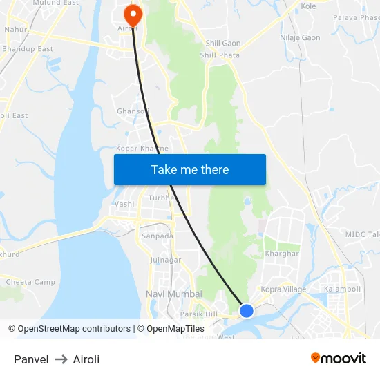 Panvel to Airoli map