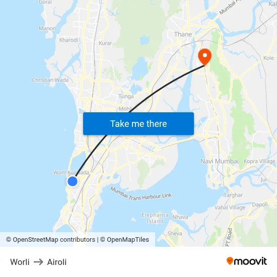 Worli to Airoli map