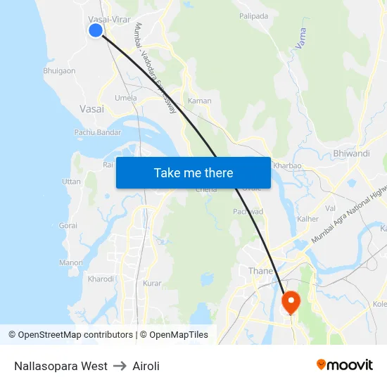 Nallasopara West to Airoli map