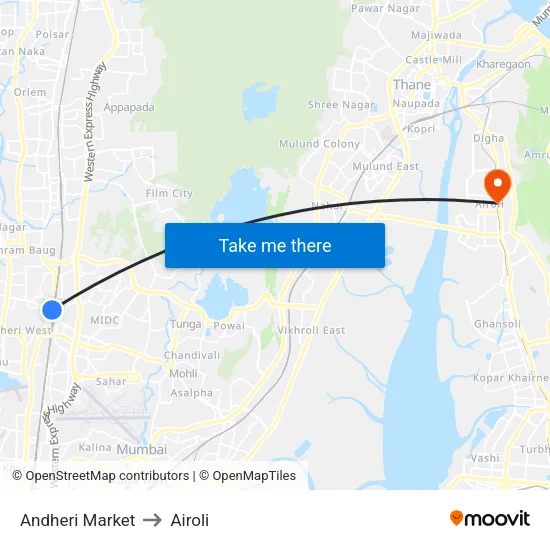 Andheri Market to Airoli map