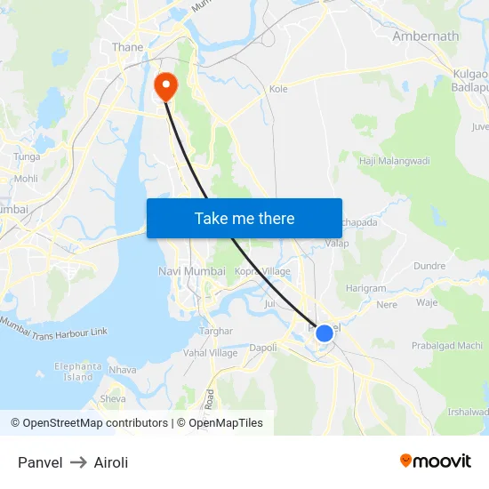 Panvel to Airoli map