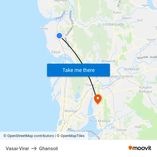 Vasai-Virar to Ghansoli map