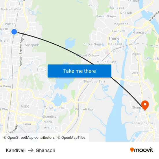 Kandivali to Ghansoli map