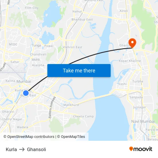 Kurla to Ghansoli map