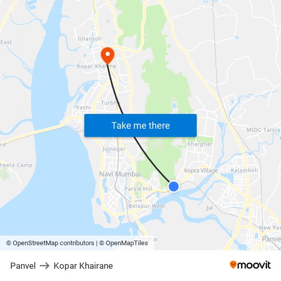 Panvel to Kopar Khairane map