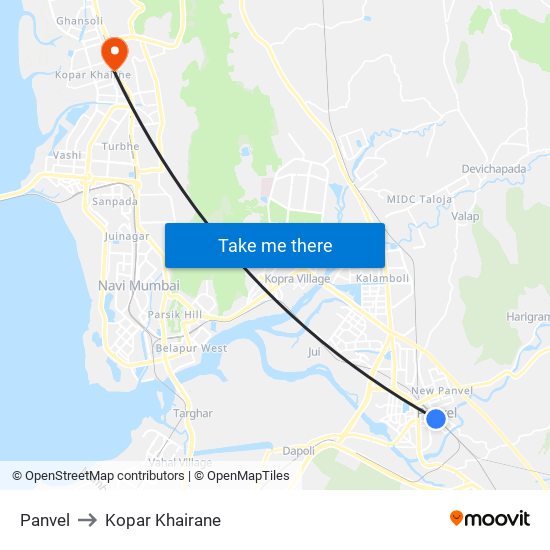 Panvel to Kopar Khairane map