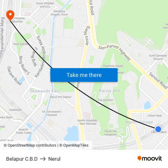 Belapur C.B.D to Nerul map