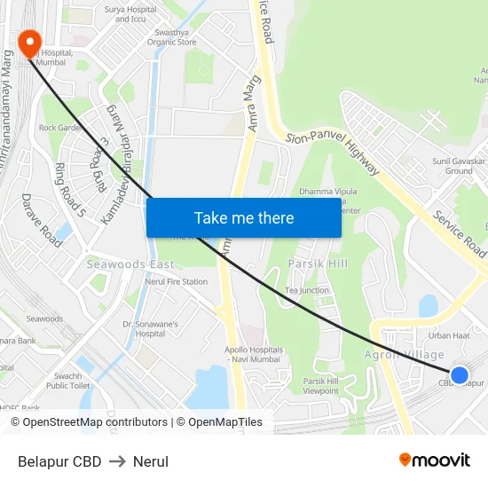 Belapur CBD to Nerul map