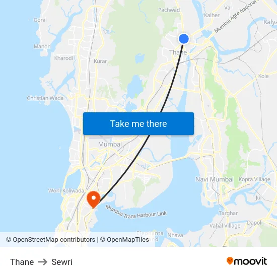 Thane to Sewri map
