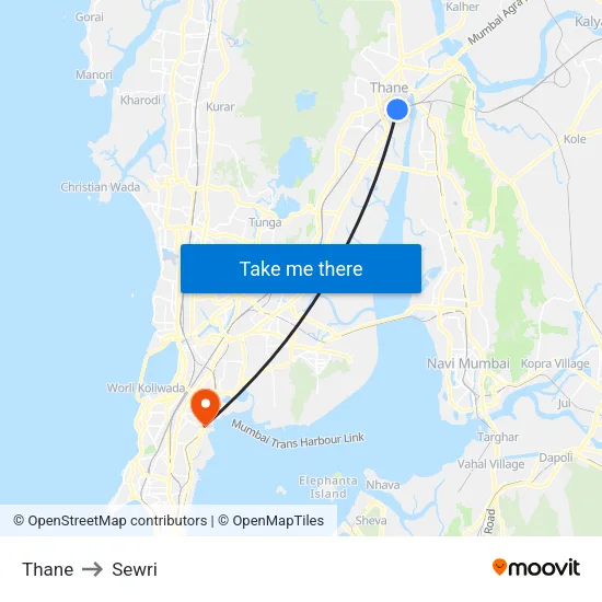 Thane to Sewri map