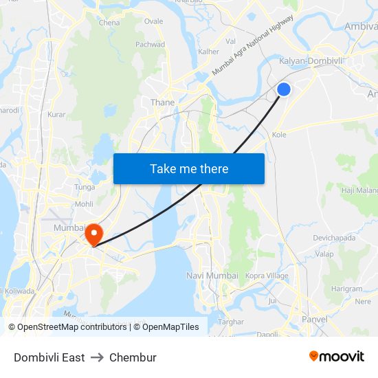 Dombivli East to Chembur map