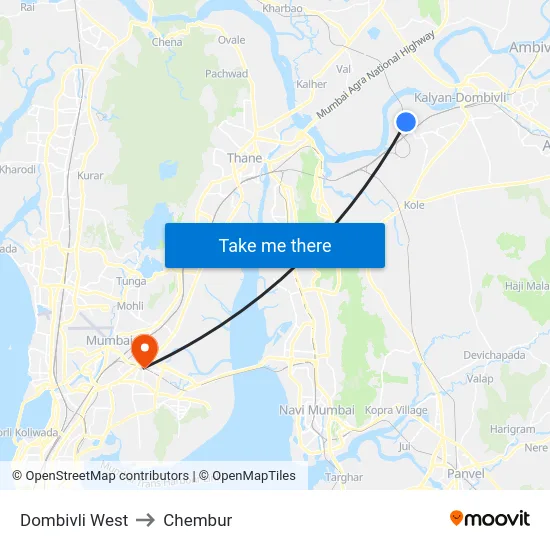 Dombivli West to Chembur map