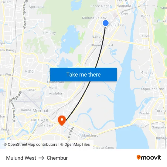 Mulund West to Chembur map
