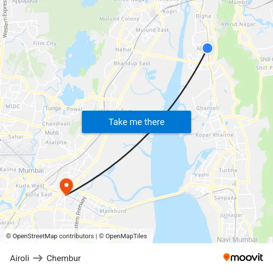Airoli to Chembur map