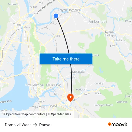 Dombivli West to Panvel map