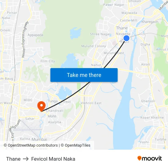 Thane to Fevicol Marol Naka map