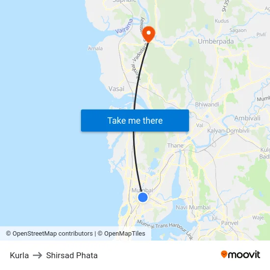 Kurla to Shirsad Phata map