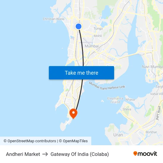 Andheri Market to Gateway Of India (Colaba) map