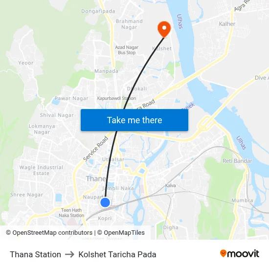 Thana Station to Kolshet Taricha Pada map