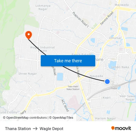 Thana Station to Wagle Depot map