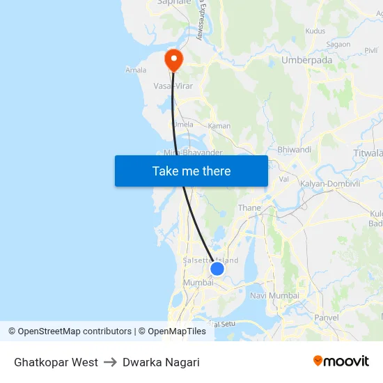 Ghatkopar West to Dwarka Nagari map