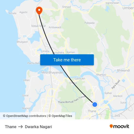 Thane to Dwarka Nagari map