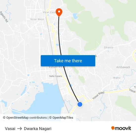 Vasai to Dwarka Nagari map