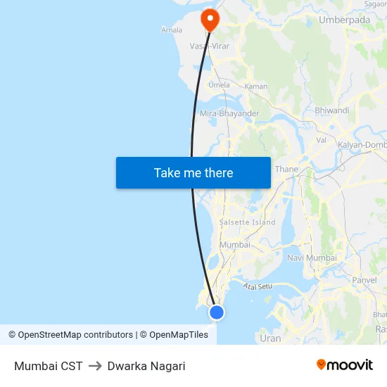 Mumbai CST to Dwarka Nagari map