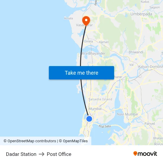 Dadar Station to Post Office map