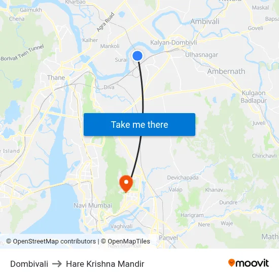 Dombivali to Hare Krishna Mandir map