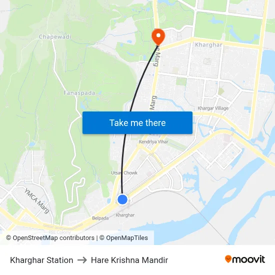 Kharghar Station to Hare Krishna Mandir map
