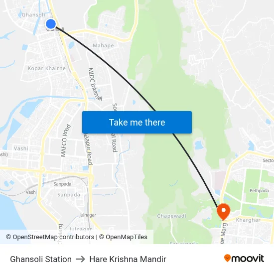 Ghansoli Station to Hare Krishna Mandir map