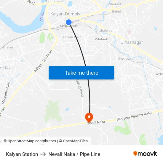 Kalyan Station to Nevali Naka / Pipe Line map