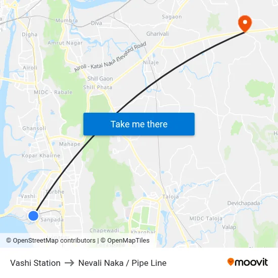 Vashi Station to Nevali Naka / Pipe Line map