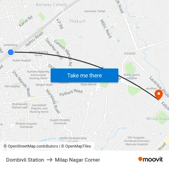 Dombivli Station to Milap Nagar Corner map