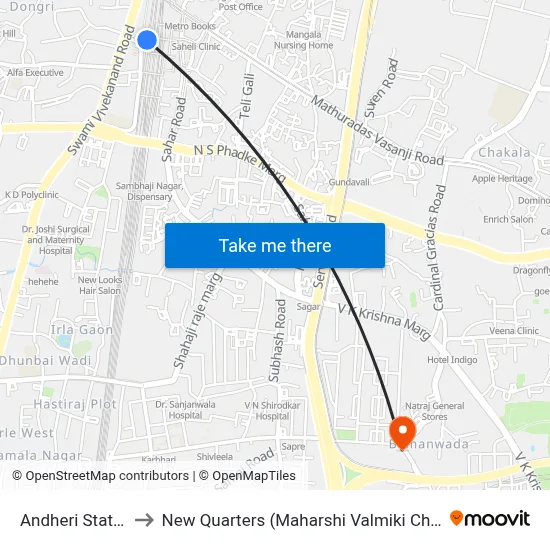 Andheri Station to New Quarters (Maharshi Valmiki Chowk) map