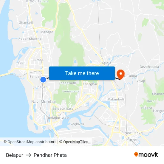 Belapur to Pendhar Phata map
