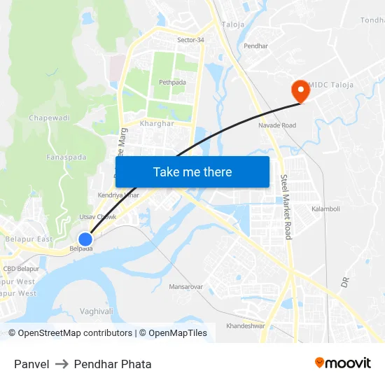 Panvel to Pendhar Phata map