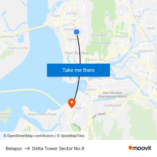 Belapur to Delta Tower Sector No.8 map
