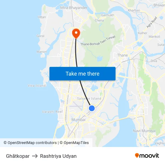 Ghātkopar to Rashtriya Udyan map