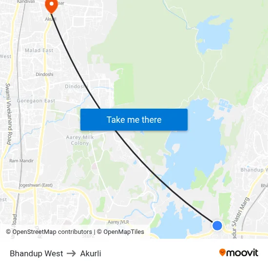 Bhandup West to Akurli map