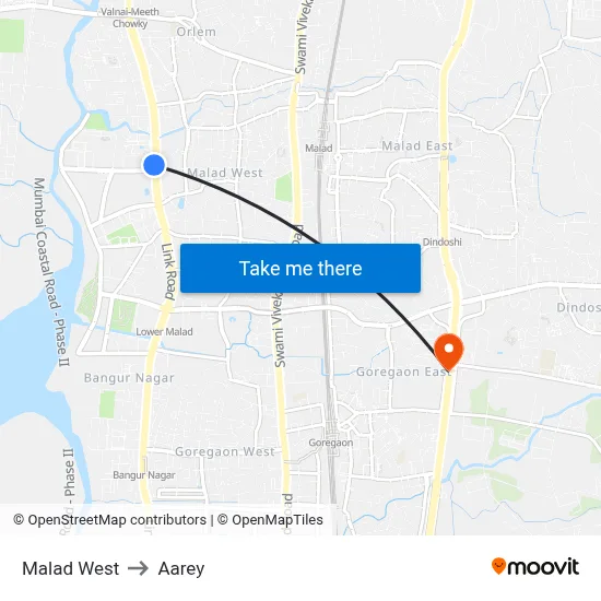 Malad West to Aarey map