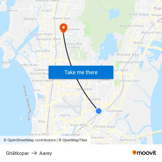 Ghātkopar to Aarey map