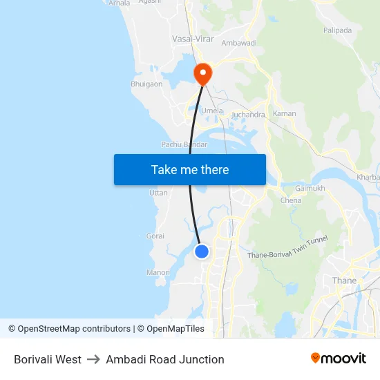 Borivali West to Ambadi Road Junction map