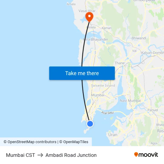 Mumbai CST to Ambadi Road Junction map