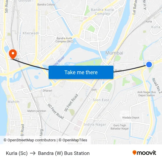 Kurla (Sc) to Bandra (W) Bus Station map
