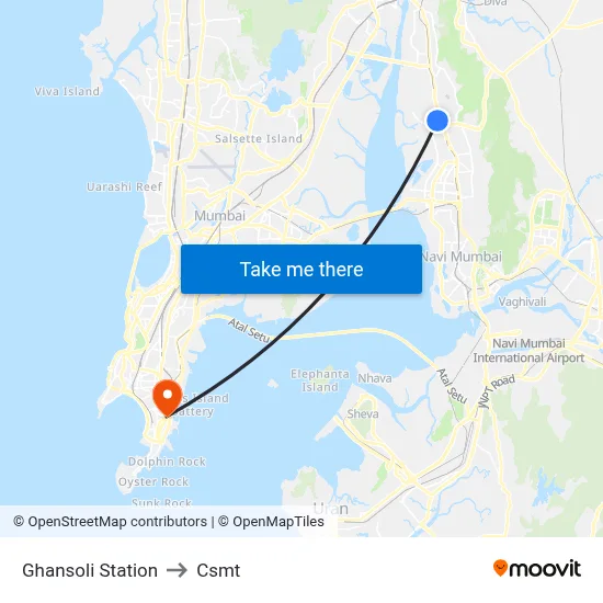 Ghansoli Station to Csmt map