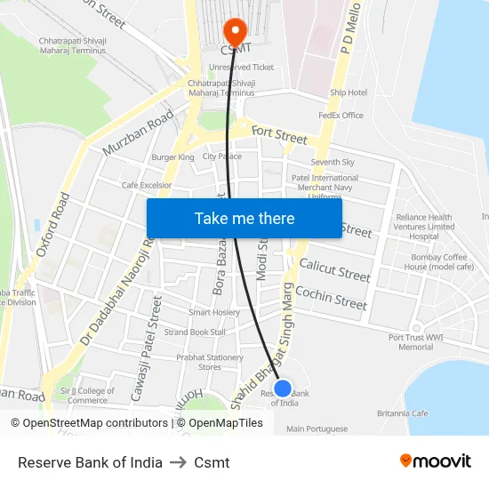 Reserve Bank of India to Csmt map