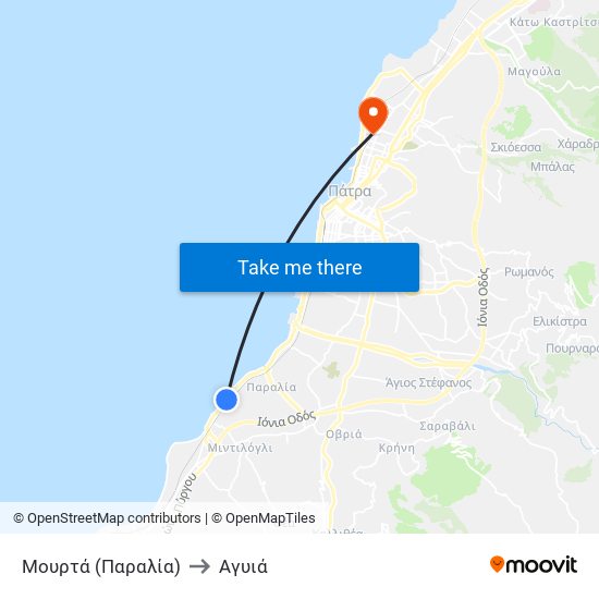 Μουρτά (Παραλία) to Αγυιά map